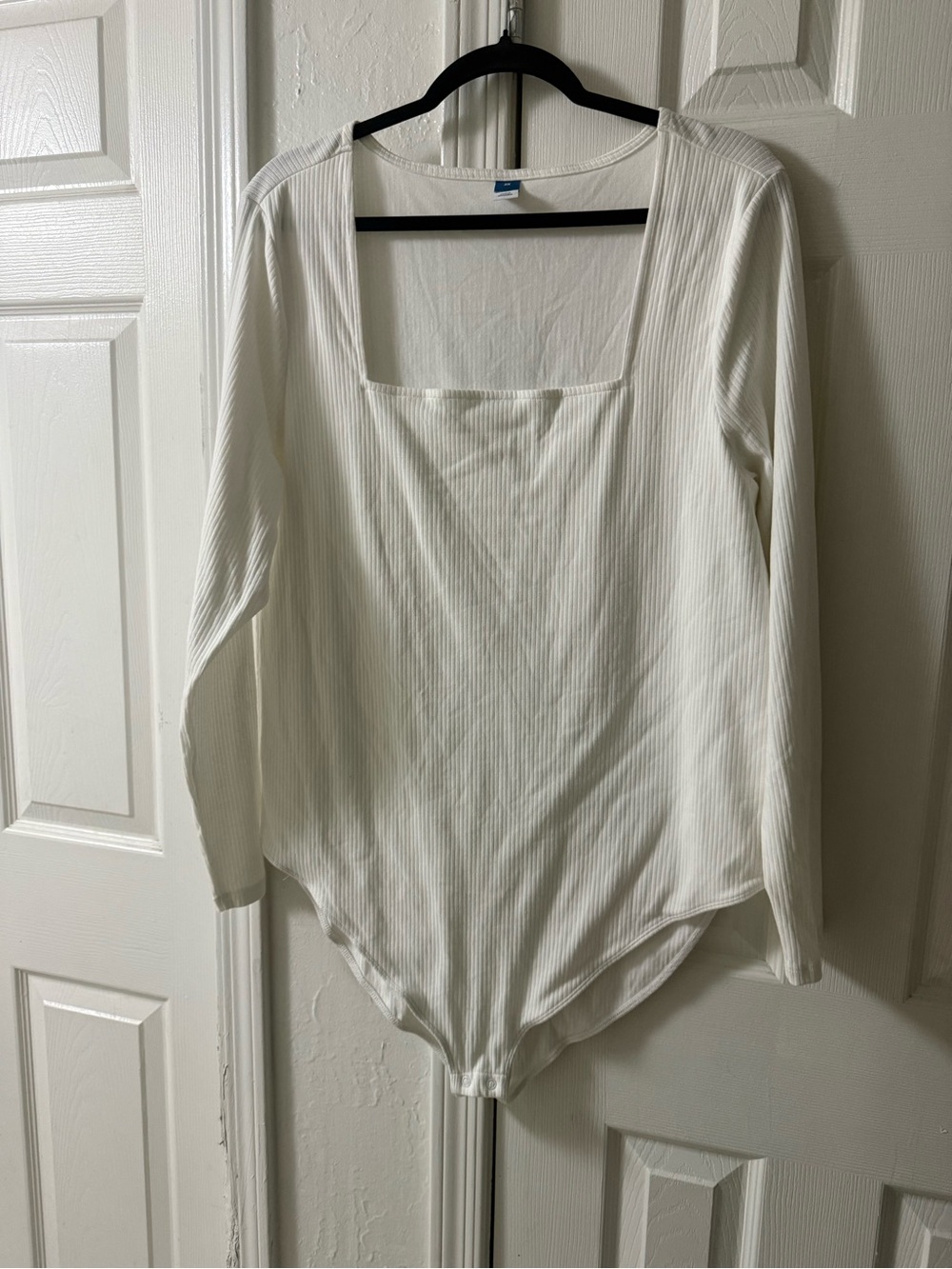 Old Navy White Ribbed Long Sleeve Square Neck Bodysuit - Picture 1 of 4